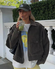 Ginny Faux Suede Pilot Bomber Jacket