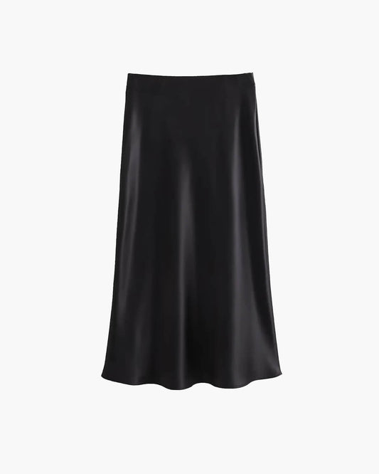 ZEYA - Hilde High Waist Black Satin Midi Skirt