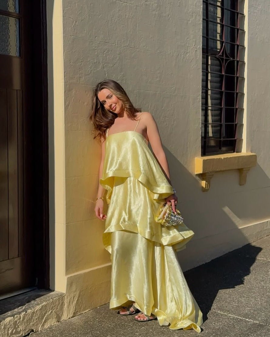 ZEYA - Jamila Tiered Ruffle Satin Maxi Dress