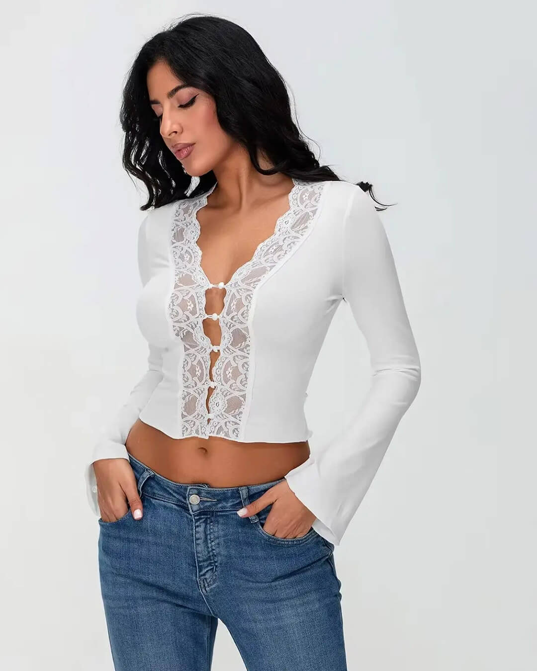 ZEYA - Jenna Long Sleeve Lace Trim Blouse