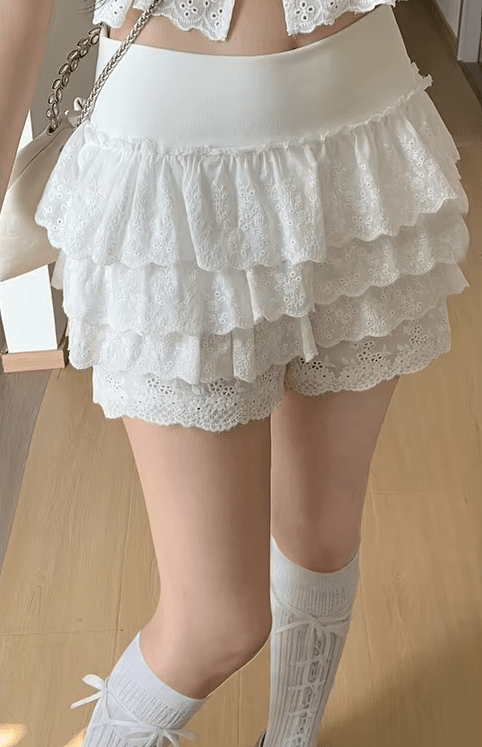 ZEYA - Kaya Crochet Ruffle Hollow-Out Shorts