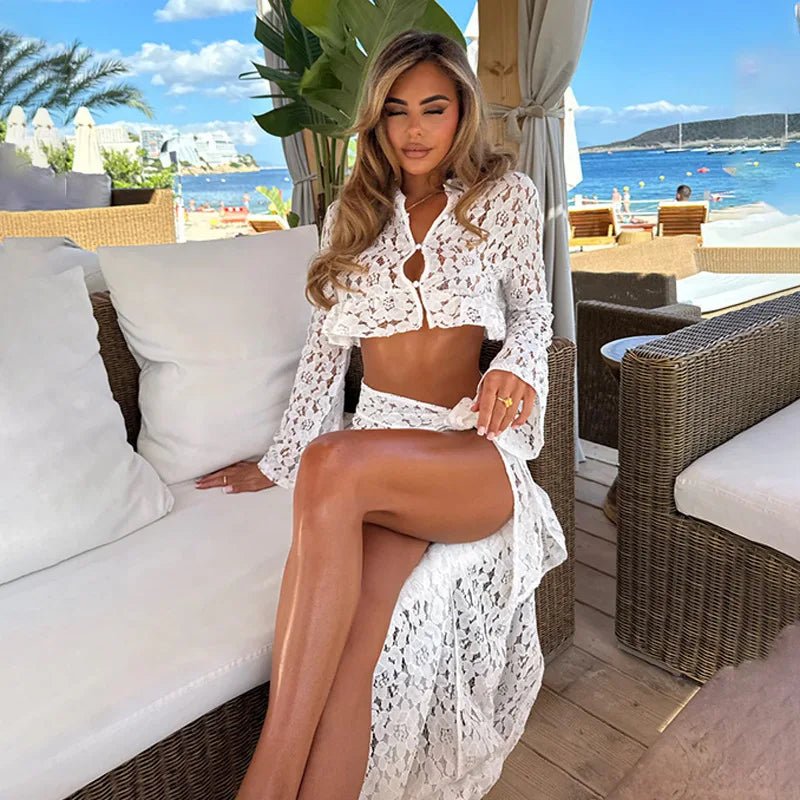 ZEYA - Kelly Flare Sleeve Lace Beach Cover - Up