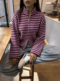 Leah Striped Knit High-Neck Sweater