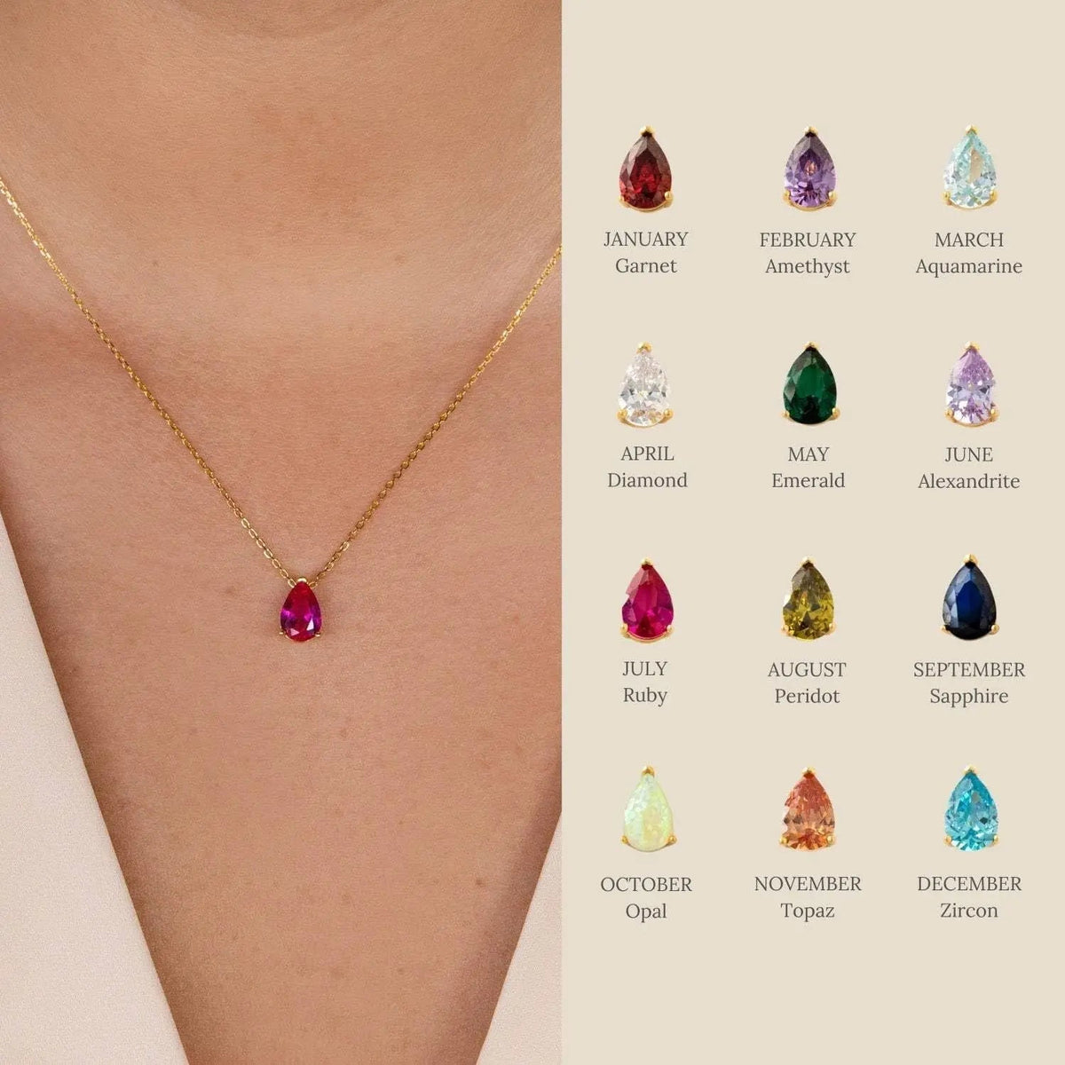 ZEYA - Lilith Teardrop Birthstone Necklace