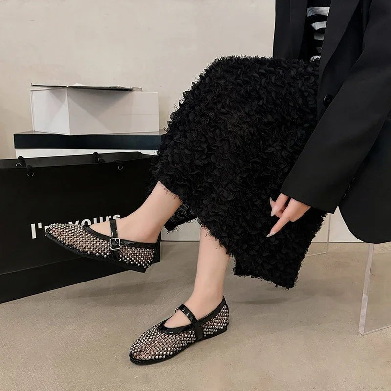 ZEYA - Marilyn Rhinestone Mesh Flat Shoes