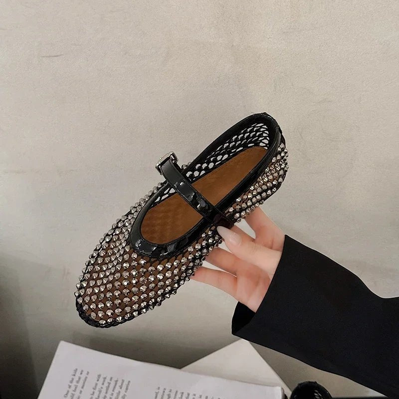 ZEYA - Marilyn Rhinestone Mesh Flat Shoes