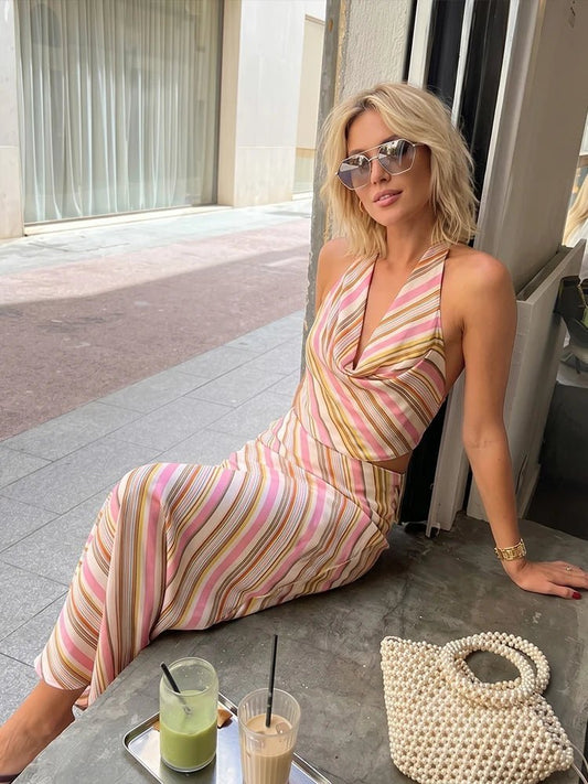 ZEYA - Marlowe Bohemian Striped Satin Two-Piece Set