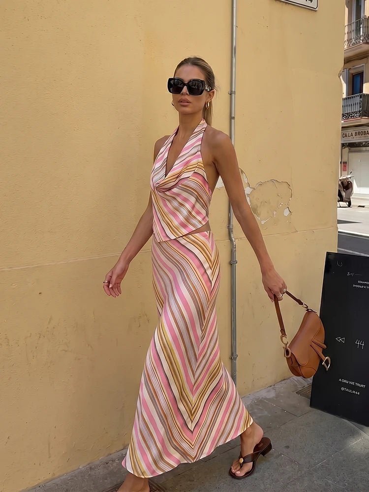 ZEYA - Marlowe Bohemian Striped Satin Two-Piece Set