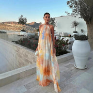 Megan Halter Neck Lace-Up Maxi Dress