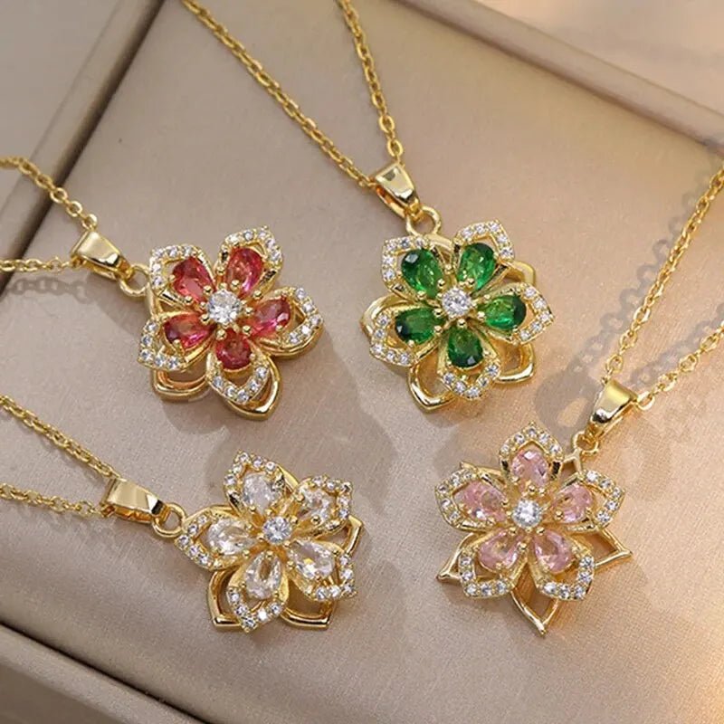 ZEYA - Mia Elegant Gold Necklace with Zircon Flower Pendant for Women
