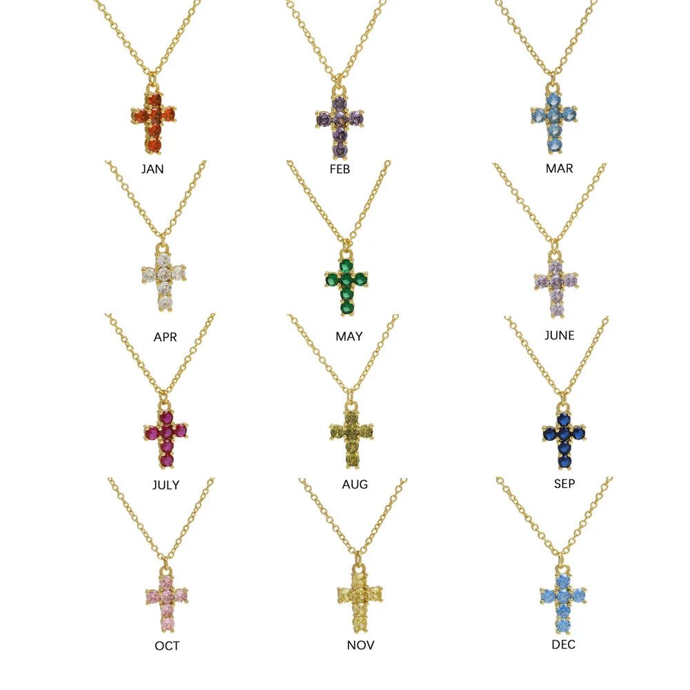 ZEYA - Miya Birthstone Necklace - Elegant Cross Pendant with Zircon for Women