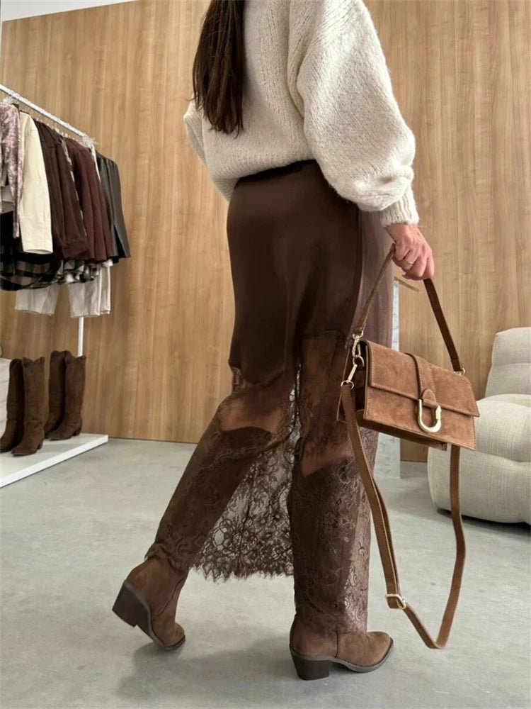 ZEYA - Nadia Satin Lace Maxi Skirt