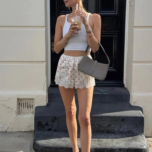 ZEYA - Natasha Polka Dot Lace Trim Shorts
