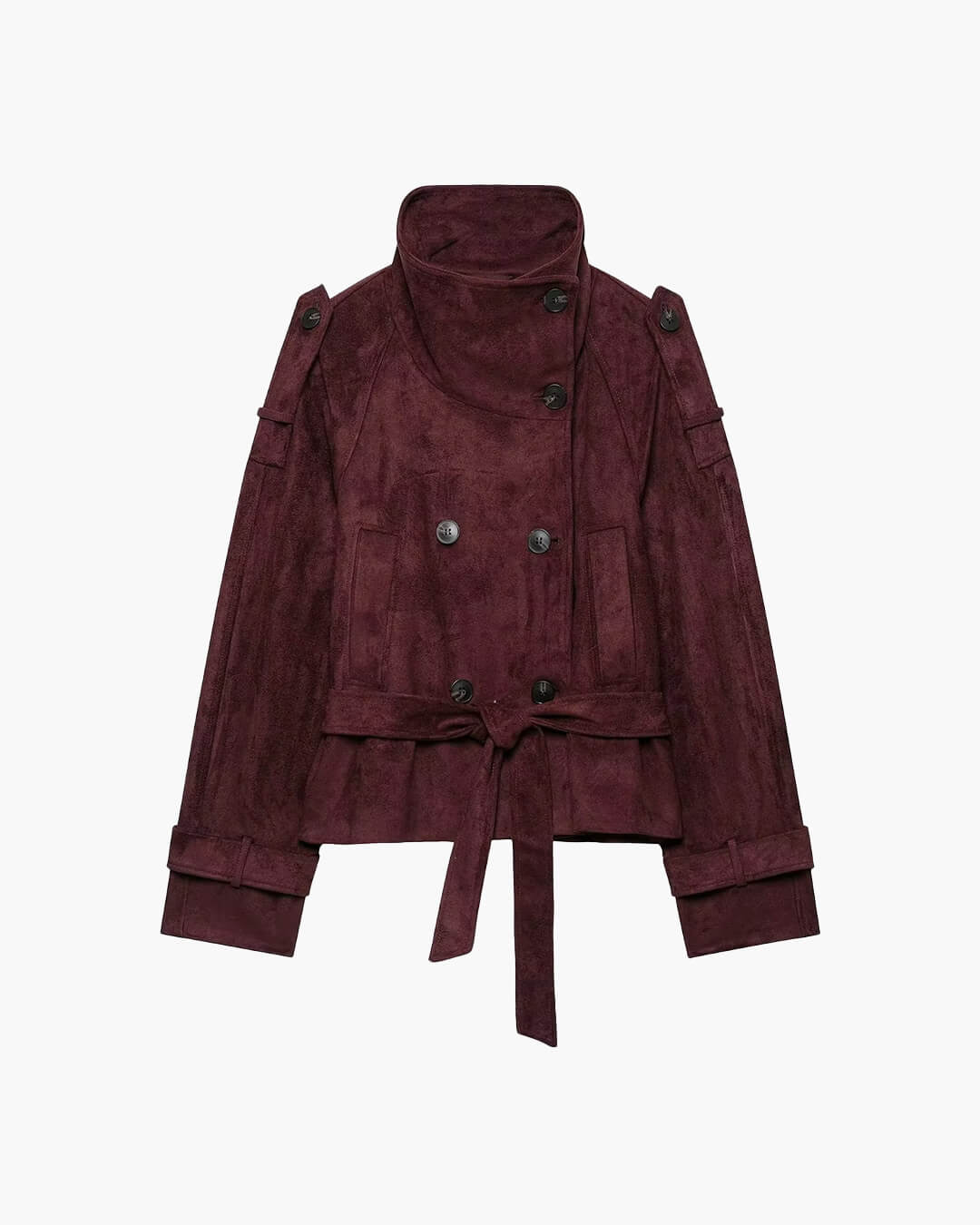 ZEYA - Nicole Funnel Neck Faux Suede Belted Jacket
