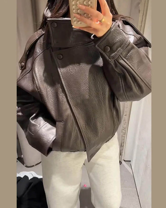 ZEYA - Nikka Faux Leather Stand Collar Jacket