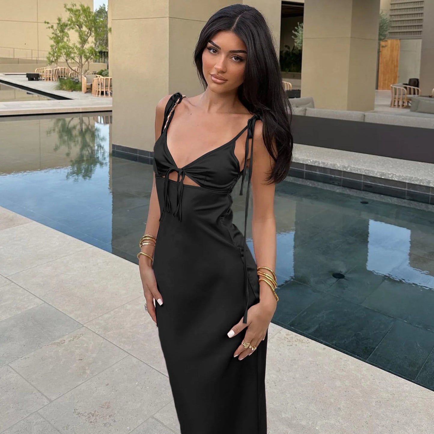 ZEYA - Renata Lace - Up Spaghetti Strap Maxi Dress