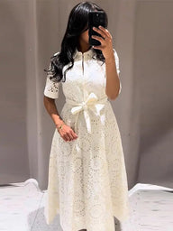 Rosie Embroidered Belted Midi Dress