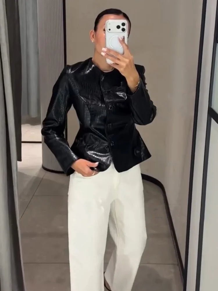 ZEYA - Ruth Croc Embossed Faux Leather Jacket
