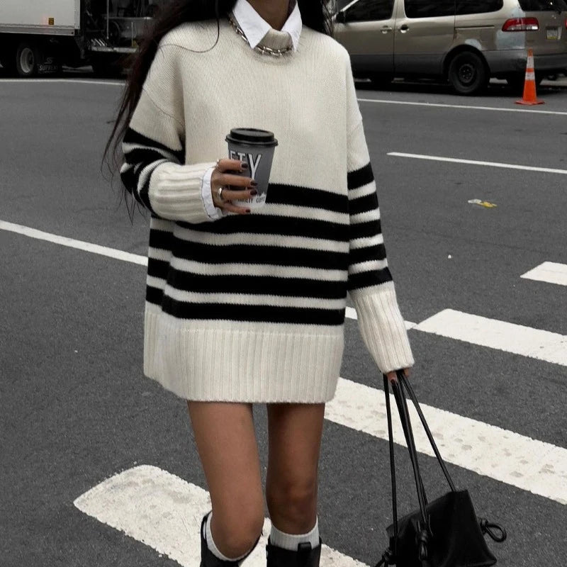 ZEYA - Rylee Oversized Turtleneck Striped Sweater