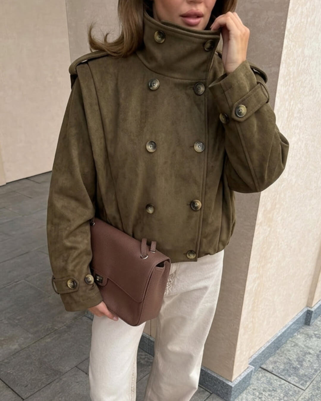 ZEYA - Sabrina Retro Faux Suede Cropped Trench