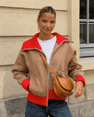 Sandra Wide Ribbed Collar Color Blocked Cardigan