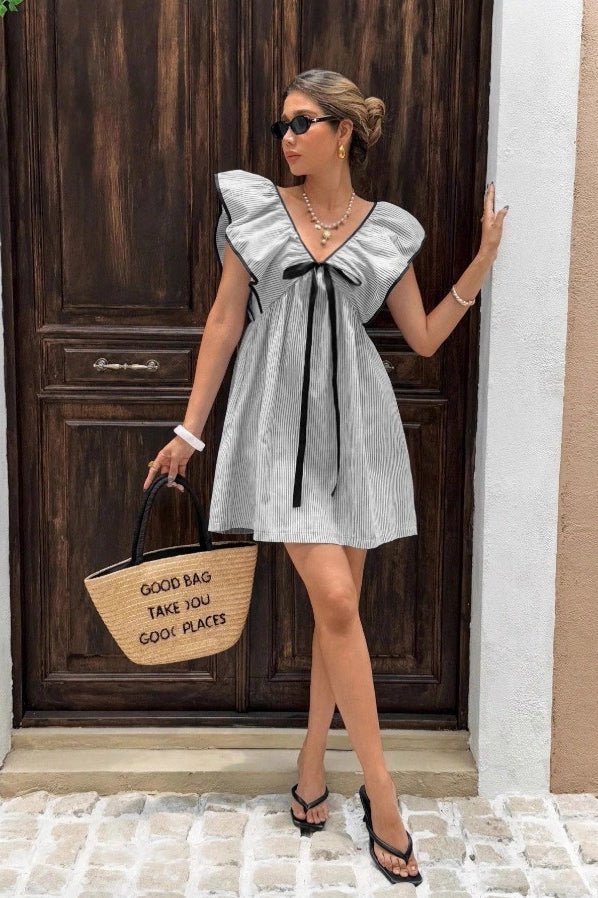 ZEYA - Saoirse Striped V - Neck Ruffle Mini Dress