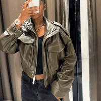 Hanna Faux Leather Bomber Jacket