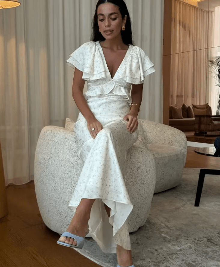 ZEYA - Sophia Ruffle Sleeves Midi Dress