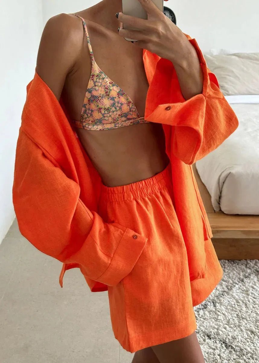 ZEYA - Sophia White Linen Shirt and Shorts Set