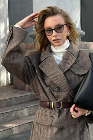Trisha Houndstooth Long Coat
