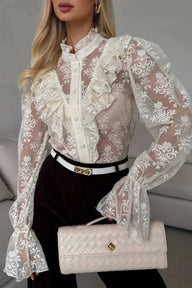 Valerie Ruffle Lace Sheer Blouse