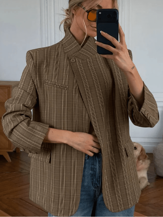 ZEYA - Willow Stand Collar Striped Suit Jacket