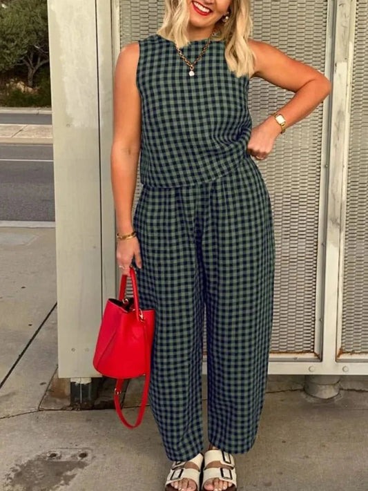 ZEYA - Zinnia Plaid Vest and Pants Set